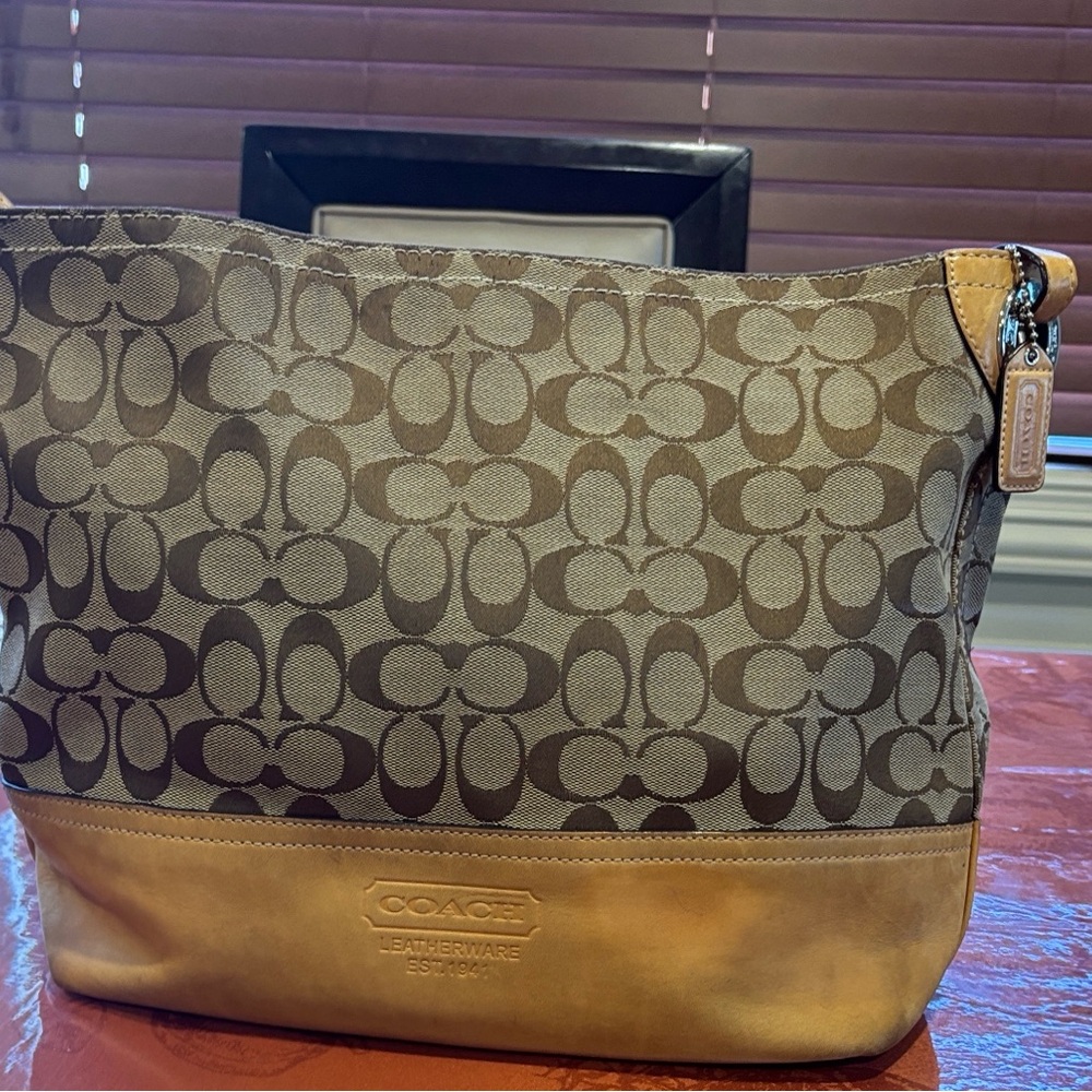 Coach Signature Pattern Bag in Brown and Tan